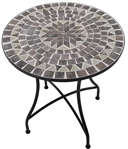 MACOShopde by MACO Möbel Raburg Mosaiktisch, 60 cm Ø, runder Gartentisch mit Mosaikmuster, Balkon- und Terrassentisch, mediterranes Flair, liebevolle Handarbeit, Mayla, Dunkelblau-Beige