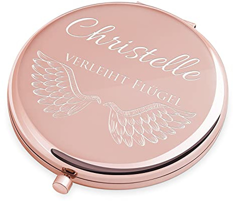 Maverton Klappspiegel mit Gravur - Rosegold - Schminkspiegel mit Vergrößerung - personalisierter Make up Kosmetikspiegel - Reisespiegel für Handtaschen - Geschenke für Frauen - Spiegel rund