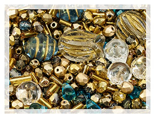 60 g Mix of Unique Czech Bohemia Glass Pressed Beads, Rocailles, Aztec Pale Gold Crystal, Matte and Glossy, Hand Made BCV