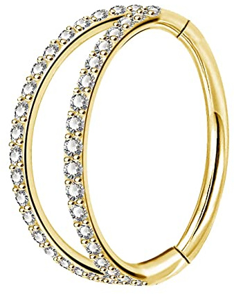 OUFER Body Piercing Helix Earrings Hoop Double Line Clear CZ Paved Septum Ring Cartilage Earring 16G 316L Stainless Steel Daith Earring Helix Piercing Jewellery