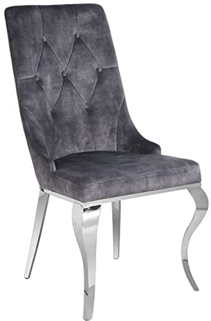 Riess Ambiente Eleganter Stuhl MODERN BAROCK grau Samt mit silbernem Löwenkopf Esszimmerstuhl Besucherstuhl Küchenstuhl