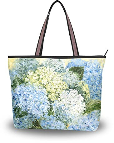 Grand sac à main zippé pour femme Motif hortensia, multicolore 1, Large