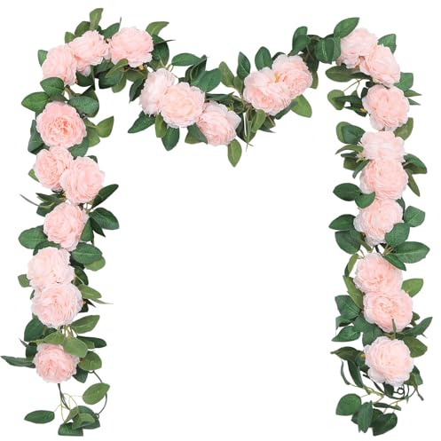 SHACOS 3pcs Artificial Flower Garland 3 Strand 6.0 m Long Fake Rose Garland Flower Vines for Wedding Party Home Garden, Light Pink