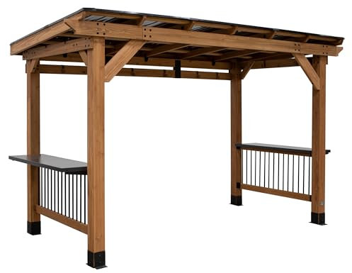 Backyard Discovery Saxony 100% Cedar Wood BBQ Gazebo | Hardtop Outdoor Shelter for Garden and Patio | Barbecue & Grill Party | Steel Roof | Weather Resistant | Powerport | 2.6m x 1.6m (9ft x 5ft)