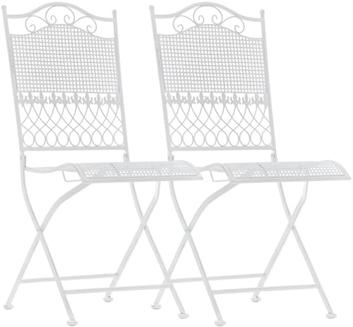 CLP 2er Set Gartenstühle klappbar Kiran, romantische Metallstühle aus Eisen im Jugendstil, ideal für Terrasse, Balkon und Garten | Farbe weiß