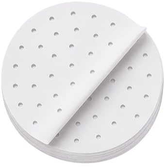 100 Pièces 20cm Papier Cuisson Air Fryer pour 3 à 5L, Rond, Perforé, Blanc | résistant à l'huile, étanche, food-grade bpa gratuit, anti-adhésif, résistant à 220 °C, disposable papier sulfurisé