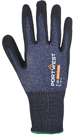 Portwest AP18 Cut Resistant Eco Nitrile Safety Gloves Touchscreen | Blue/Black, X Large, EN 388 Cut Level C, Recycled PET, Sustainable, Touchscreen, Breathable
