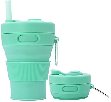 UNNESTAR Silikon-Kaffeetasse, faltbare Becher für Camping, faltbar, Reisen, mit Strohhalm, wiederverwendbar, tragbar, Trinkbecher, Outdoor, Wandern, 450 ml