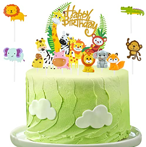 12 Set Dschungel Tortendeko Kuchendeko Tiere Wald Happy Birthday Tiere Topper Waldtiere Geburtstag Muffin Deko Topper Deko 1. Geburtstag für Kinder Baby Party Kuchen Dekoration Kinder Junge Mädchen
