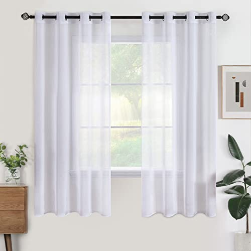 Woaboy Voile Kurz Gardinen Vorhänge Ösen 2er 140x137cm Weiß | Voile Gewebe für Wohnzimmer und Schlafzimmer, transparent, leicht und dekorativ für moderne Fenster.