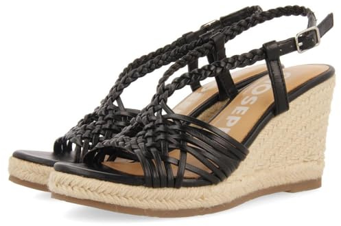 GIOSEPPO Sandalias Negras DE Piel con Tiras Y CUÑA Alta DE Yute para Mujer Glide