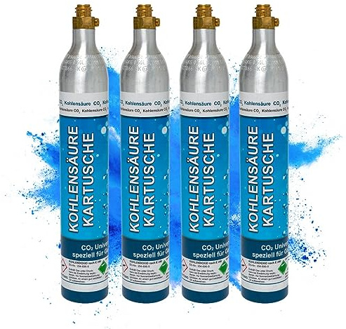4x CO2 Zylinder 425g für Wassersprudler bis zu 4x 60l Schraubgewinde soda | Reservezylinder inkl. Füllung natürliche Kohlesäure Kartusche abgefüllt in Deutschland kompatibel mit vielen Sprudlern