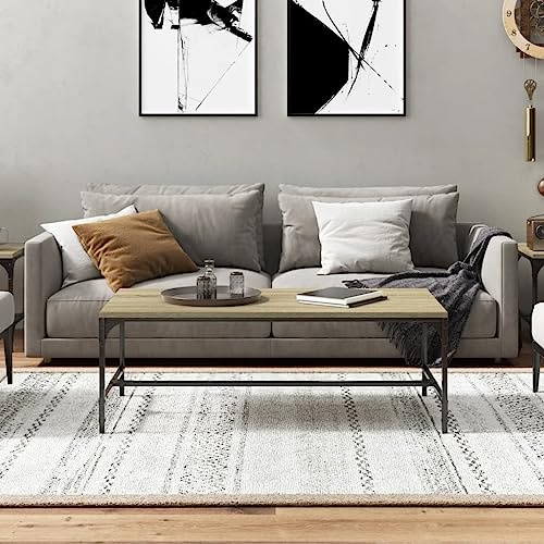 FENLAX Couchtisch aus Holzwerkstoff, Stahl 100x50x35 cm Sonoma-Eiche Wohnzimmertisch Beistelltisch Stubentisch Center Table Coffetable Multifunktionstisch Wohnzimmer Cauchsofa Tisch Modern
