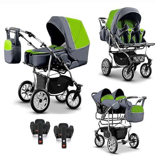 Zwillingskinderwagen 5 in 1 City Twin inkl. Autositze - 16 Teile - in 19 Farben
