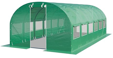 TOOLPORT Foliengewächshaus Gewächshaus 4x6m stabil & langlebig mit Fenster - reißfeste PE Plane 180g/m² grün transparent