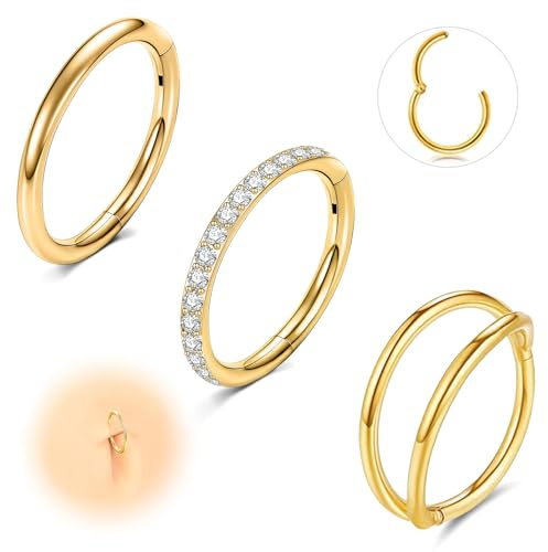 ESHIONER G23 Titan Nasenpiercing Ring Nasenring Helix Piercing Conch Ohr Septum Piercing Nostril Tragus Segmentring Daith Clicker lippenpiercing Gold 16G 8MM CZ Hypoallergen Nose Ringe