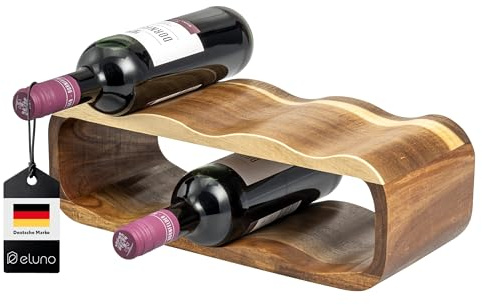 eluno Weinregal für 6 Flaschen aus Akazienholz, montageloses Flaschenregal - modernes Design für viele Wohnbereiche geeignet, 38 x 12,5 x 16 cm