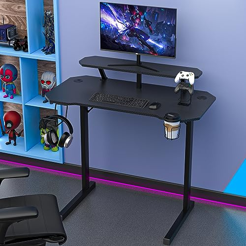 ARunThLana Bureau Gaming 100x55cm, Bureau Gamer Informatique Ergonomique, Gaming Desk avec Porte-Gobelet, Gaming Desk Table de Jeu Ergonomique et Crochet pour Casque