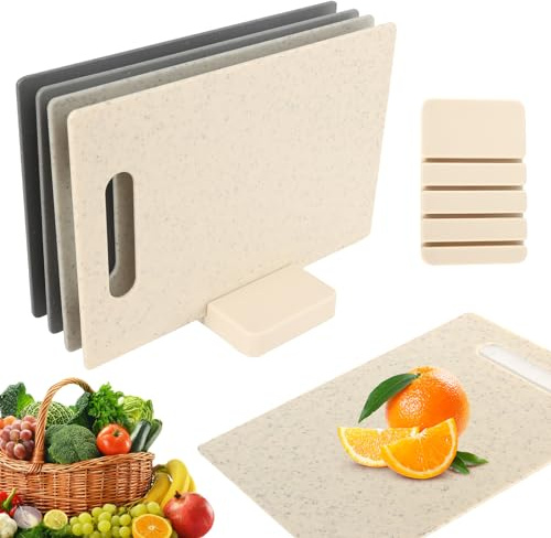 BPA Free Plastic Chopping Board Set - 4 Piece Cutting Board Set with Holder - Versatile for Meat, Deli, Veggies & Fruit