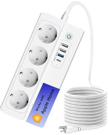 Zauzau Matter Steckdosenleiste, Smart Mehrfachsteckdose WLAN Schnellladegerät funktioniert mit Alexa, Apple HomeKit und Google, 16A（Erfordert einen Matter-Hub）