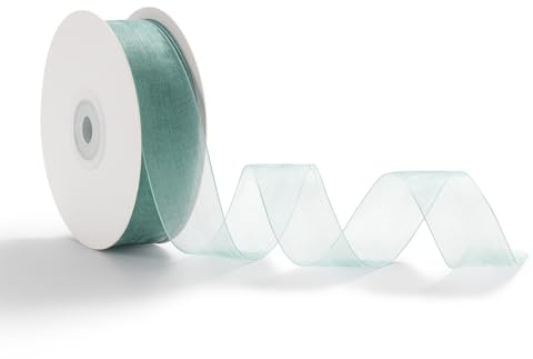 AOKSUNOVA Organzaband Schleifenband Hochzeit Organza Geschenkband Blau Grün | Organzaband 2,5 cm x 45 m als Schleifenband für Hochzeit, Elegantes Organza Geschenkband für Verpackung und Dekoration