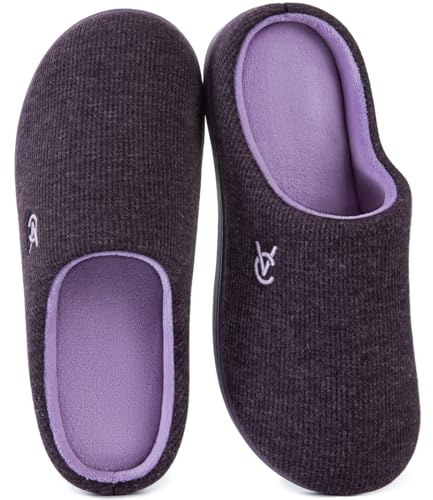 VeraCosy Damen Zweifärbig Hausschuhe Weich Bequem Strick Memoryschaum Rutschfest Pantoffeln Elegantes Lila, 40-41 EU