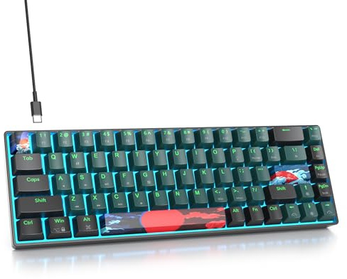 SbocKeeb Gaming Tastatur Weiß 60 Prozent - Mini Mechanische Tastatur 65 Prozent Blau Led Backlit, 68 Tasten Kabelgebundene Gamer Amerïka QWERTY mit Rote Schalter für PC/Laptop GT68-SoundWave