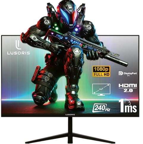 LUSORIS Écran Gaming G24IF240 24.5, Fast IPS, Full HD 1920x1080, 240Hz, 1ms, Adaptive Sync, G-Sync, AMD FreeSync, HDR 100, HDMI/DP, Flicker Free, Faible Lumière Bleue, Montage VESA