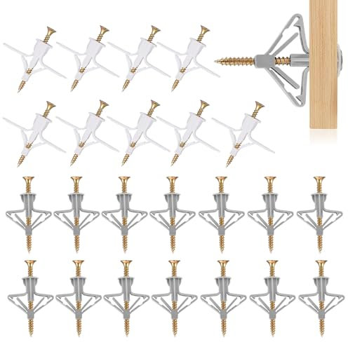 100 Stück Trockenbau Dübel mit Schrauben,Hohlraumdübel Butterfly Gipskartondübel mit Schrauben,Dübel Gipskarton,Spreizdübel Hohlwanddübel,Trockenbau Anker mit Schrauben für Gipskarton,Gipsfaserplatten