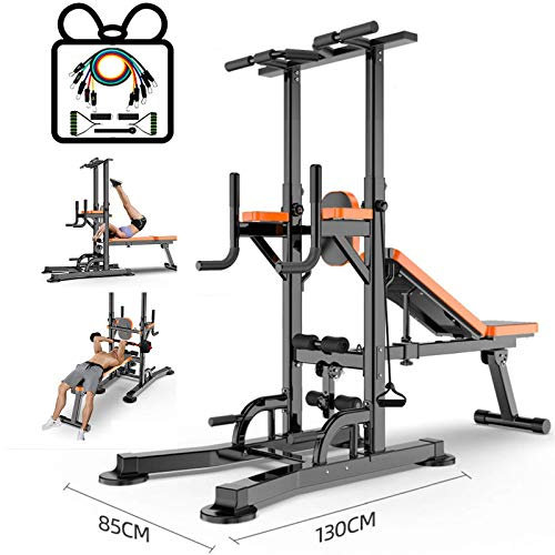 SmPinnaA Multifunktionaler Power Tower Mit Sit-Up-Bank, Höhenverstellbarer Pull-Up-Turm, Strapazierfähige Dip-Station, Fitnessgerät Für Das Heim-Fitnessstudio, Unterstützt Bis Zu 330 Lbs ，Black