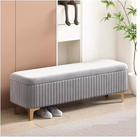 WIGSELBL Aufbewahrungsbank, Schlafzimmerbank, Samt, gepolsterte Bettbank mit goldenen Metallbeinen, moderne Aufbewahrungsbank für Schlafzimmer, Wohnzimmer, Eingangsbereich (Grau, 60 cm)