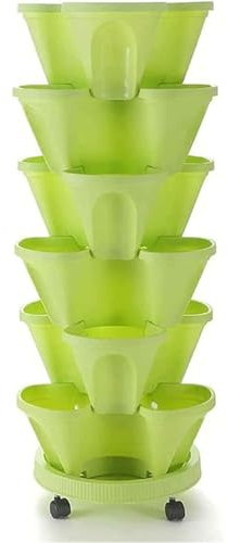 Maceta apilable de 6 niveles para fresas, hierbas, flores, verduras, bandeja extraíble incluida, ideal para el hogar, jardín, césped, garaje, patio, diseño tridimensional con maceta de cuatro pétalos