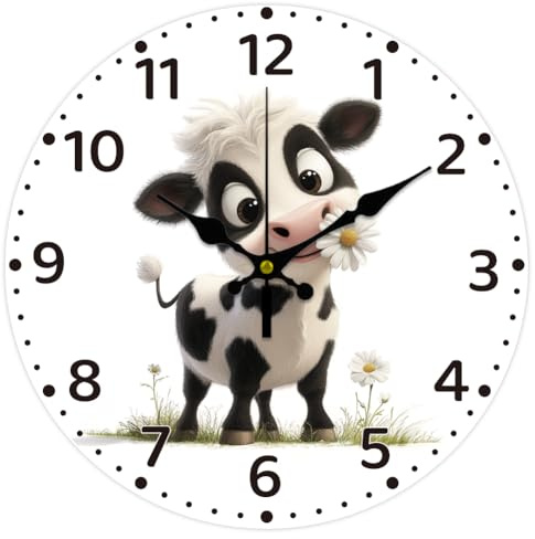 CHGCRAFT Orologio Da Parete con Fiori di Mucca Divertenti Da 30 cm, A Batteria, Silenzioso, Senza Ticchettio, Rotondo, Decorativo, Bestiame