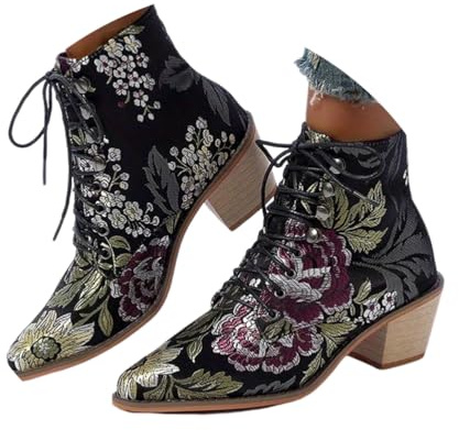 ticticlily Femme Automne et Hiver Bottes Loisir Bottines Biker Cheville Chaussures à Talon Bloc Impression Bout Rond Courtes Boots C Noir 41 EU