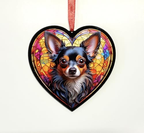 Chihuahua Fawn Heart Suncatcher - Memorial or Gift for Dog Lovers - 13cm