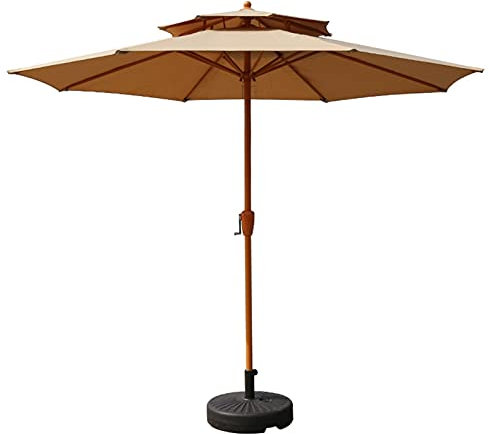 Grand parasol de marché avec manivelle et base, très résistant, imperméable, pour terrasse, plage et porche, 2,7 m, beige, beige