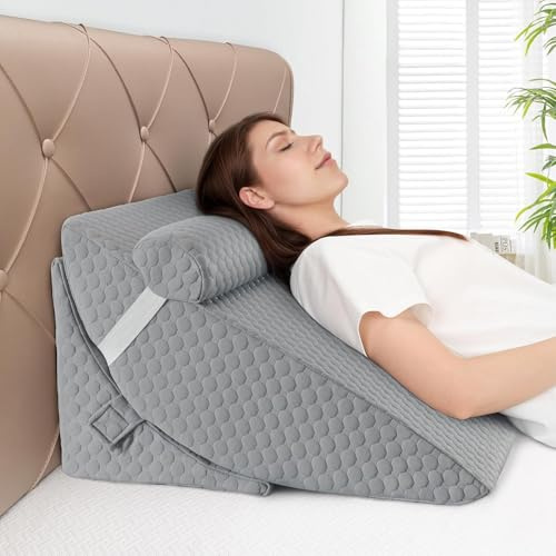 Babenest Orthopedic Bed Wedge Pillow, 3PCS Triangle Wedge Pillows Set with Headrest for Leg Elevation, After Surgery, Acid Reflux, Back Support, Adjustable Incline Cushion with Washable Cover (Grey)