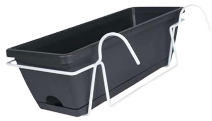 Sharplace Balcony Hanging Planter Flower Pot Porches Multifunctional Outdoor Rectangle Container Windowsills Railing Planter Plant Box, Gray