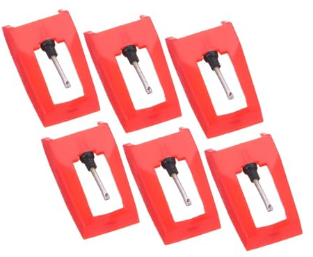 Set 6 Aghi Stilo Rosso per Giradischi e Fonografo Retrò | Plastica e Alluminio, Uso, Sostituzione Pickup, Confezione da Sei Pezzi