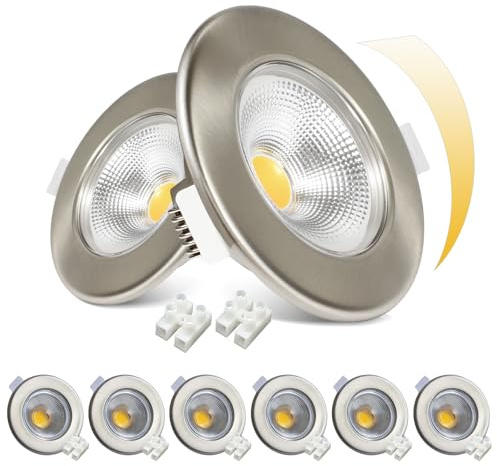 HiBay 8er LED Einbaustrahler Flach Dimmbar COB Set 10W LED Spots 230V Gebürstet Edelstahl Einbauleuchten 65-85mm Lochmaß 4000K Neutralweiß 850LM für Schlafzimmer Wohnzimmer Küche