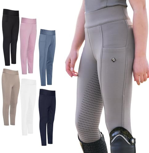 Imperial Riding Reitleggings Tessy Light, Leggings für Kinder, elastische Hose mit hohem Bund, Zwei seitliche Handytaschen, Reithose mit Silikon-Kniebesatz