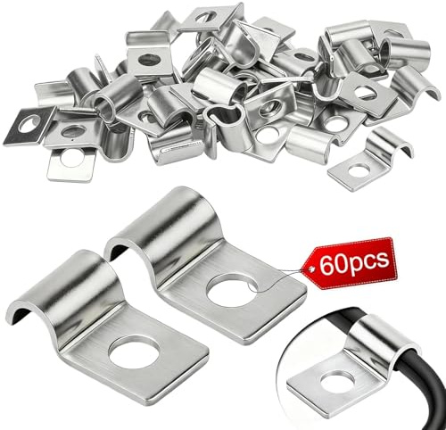 LERANXIN 60 Stück Befestigungsschelle Metall Rohrschellen, 6mm Hochleistungs Kabelschellen, Rohrschellen Rohrbefestigung Einzelloch V2A Edelstahl 304, Rohrklemme für Kabel Ø 5-6mm