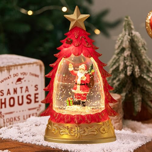 Bola de nieve de Navidad, farolillo de Navidad con bola de nieve, bola de nieve de Navidad, bola de nieve LED de Navidad, globo nevado, luz nocturna, farol decorativo para mesa (rojo)