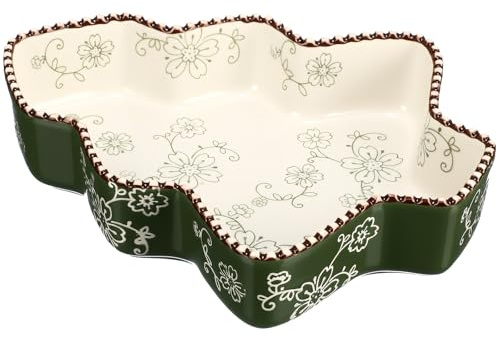 Vesici Christmas Ceramic Pie Pan 9 Inch Christmas Tree Baking Dish 27 OZ Deep Quiche Plate Fluted Pie Dish Baking Pan for Kitchen Cooking Roasting Lasagna(Green)
