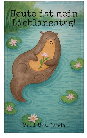 Mr. & Mrs. Panda Handtuch Otter Seerose Design - Geschenk, Wasser, gäste wc, Klein, Lieblingstag, Seeotter, Frotteetuch, Gästehandtuch Bunt, Frotteehandtuch, Fluss