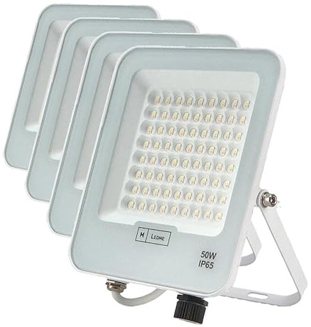 M Ledme - Faretto Proiettore Led Napoli Plus Bianco 50W, Protezione IP65, Dimmerabile da Luce Fredda a Luce Calda 2700K-6500K, Per l'utilizzo in giardini, terrazze, parcheggi, hotel. (Confezione da 4)