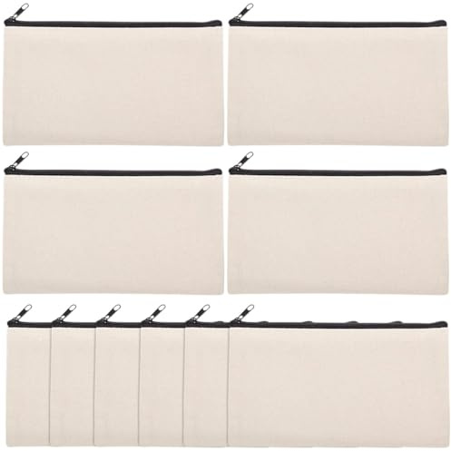 BESTonZON 10 Stück Kosmetiktasche aus Canvas als Sublimationsrohling Beige | Reißverschlussbeutel für Selbstgemacht und Reise, mit Quastenset, Leicht zu Öffnen und Schließen