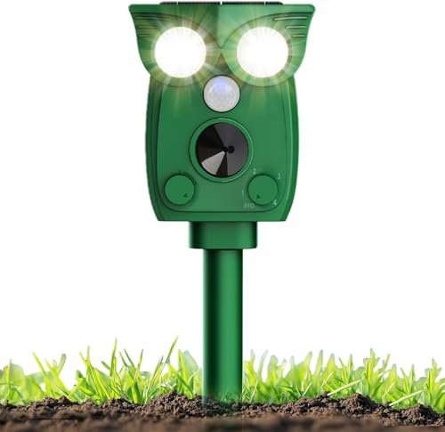 Ultrasonic Cat Deterrent for Garden, Solar Animal Repellent with PIR Motion Sensor and Flashing Light, 4 Modes Dog Deterrent, Marten Deterrent, Waterproof IP64, Effective Against Martens, Cats, Dogs