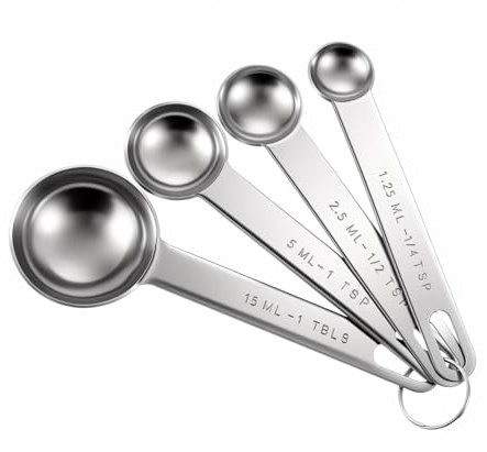 Stainless Steel Measuring Spoons Set of 4, Metal Tablespoon and Teaspoon Measure Spoons, Coffee Measuring Scoop Kitchen Gadgets for Cooking and Baking (1.25ml, 2.5ml, 5ml, 15ml)