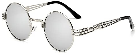 Gotische Steampunk-Sonnenbrille für Herren und Damen, Metallwickelbrille, runde Sonnenbrille, Spiegel, UV400